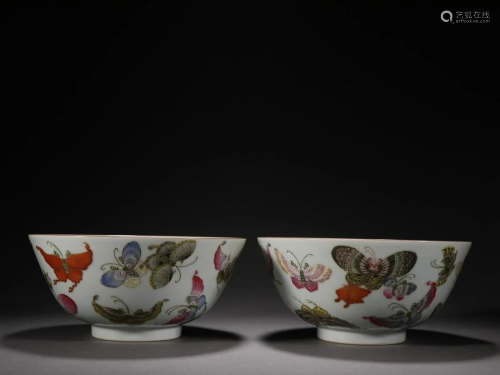 A Pair of Famllie-rose Bowl With Butterfly Patter
