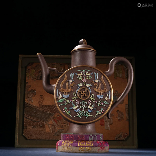 A Rare Zisha Teapot With painted