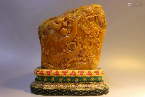 A TopTianhuang Stone Carved Dragon and Phoenix Seal