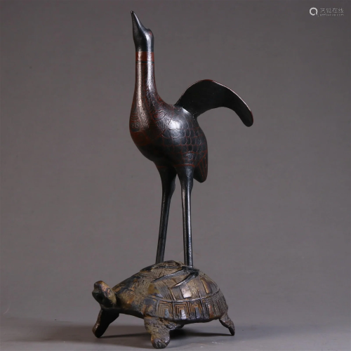 A Bronze 'Crane and Turtle' Ornament