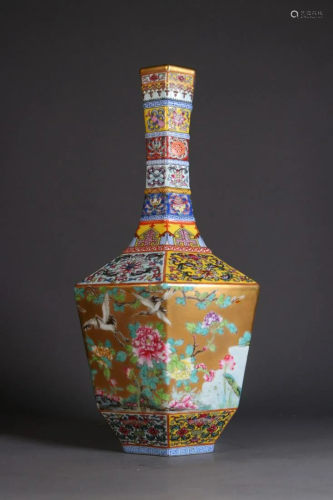 A Fine Enamel 'Flower and Bird' Vase