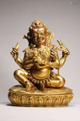 Gilt Bronze Figure of Four-Armed Mahakala Densatil Style