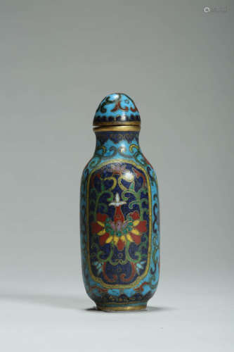 Cloisonne Enamel Lotus Snuff Bottle Qianlong Mark