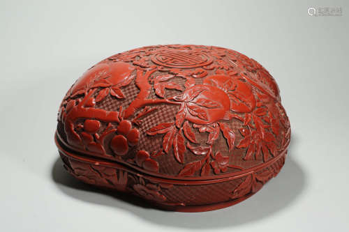 Carved Lacquer Peach-Form Box and Cover Qianlong Mark
