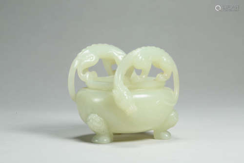 White Glaze Dragon-Eared Tripod Censer