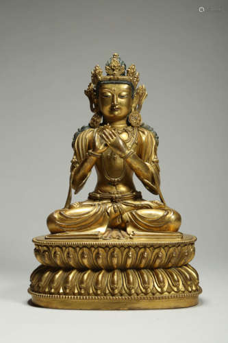 Probably Imperial Gilt Bronze Figure of Vairocana