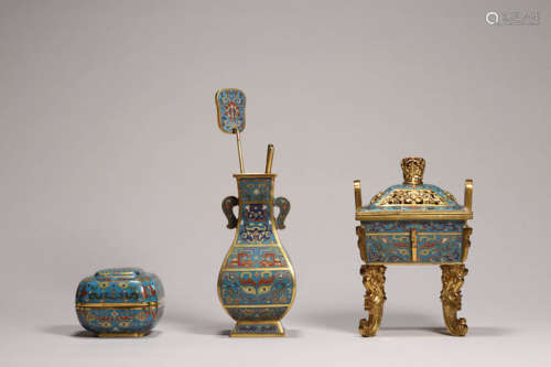 Set of Cloisonne Enamel Incense Items Qianlong Mark