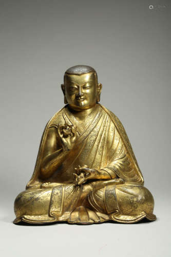 Gilt Bronze Figure of Guru Central Tibet