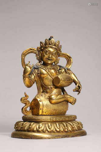 Gilt Bronze Figure of Guardian Qianlong Mark