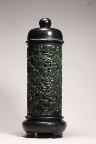 Hetian Jasper Jade Figure and Landscape Perfumier