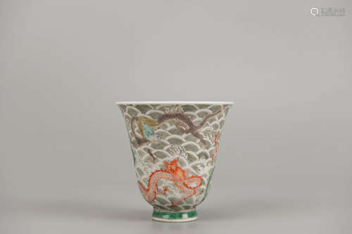 Wucai Glaze Dragon Cup Kangxi Mark