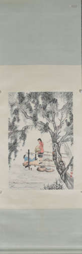 Chinese Figure Painting Scroll, Qian Songyan Mark