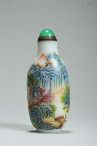 Painted Glass Landscape Snuff Bottle Qianlong Mark