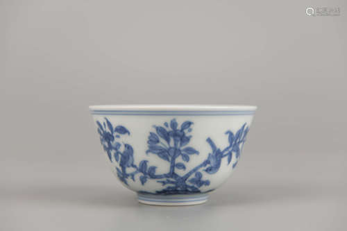 Blue and White Flower and Bird Cup Chenghua Mark