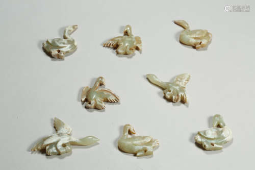 Set of White Jade Bird Ornaments