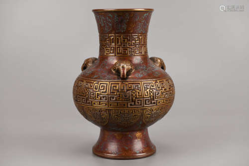 Bronze Imitation Glaze Three-Ram Vase Qianlong Mark