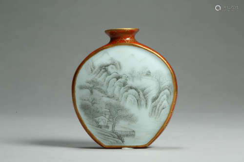 Grisaille Rose Landscape Snuff Bottle Qianlong Mark Qianlong...