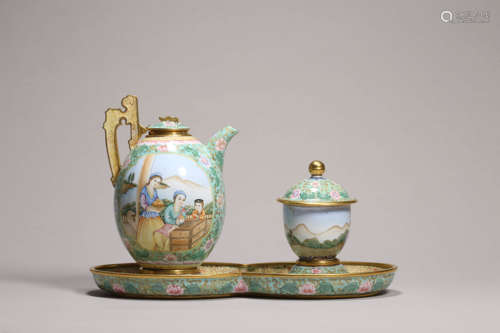 Enamel Bronze Western Objects Tea Wares Qianlong Mark