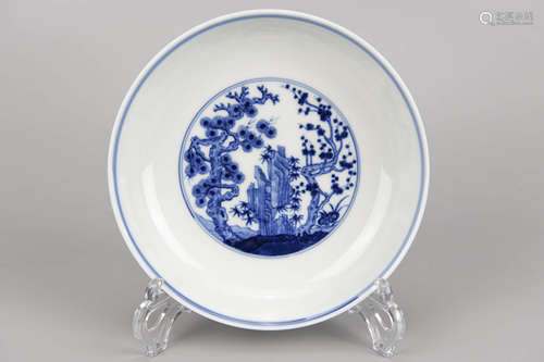 Blue and White Bamboo and Pine Dish Guangxu Mark