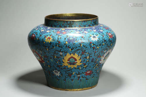 Cloisonne Enamel Lotus Jar Jingtai Mark