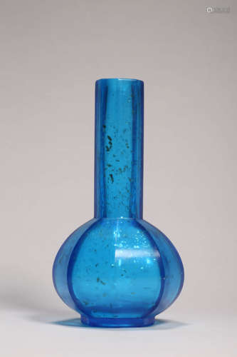 Blue Glass Octagonal Vase Qianlong Mark