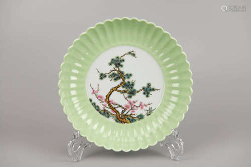 Famille Rose Pine, Bamboo and Plum Blossom Dish Yongzheng Ma...