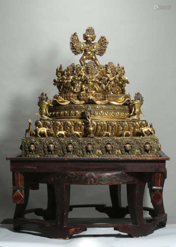 Probably Imperial Gilt Bronze Figure of Yamantaka Mandala