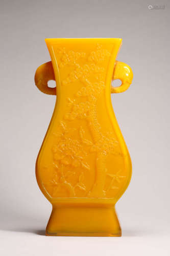 Yellow Glass Floral Elephant-Eared Vase