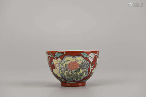 Rouge-Red and Yangcai Glaze Floral Cup Yongzheng Mark