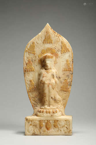 Painted Marble Stone Figure of Avalokitesvara
