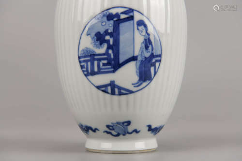 Blue and White Figure Melon-Form Jar