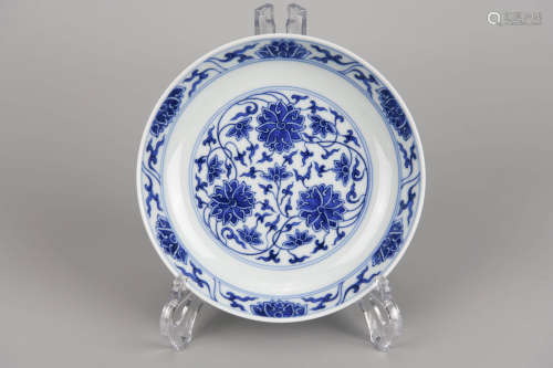 Blue and White Lotus Dish Tongzhi Mark