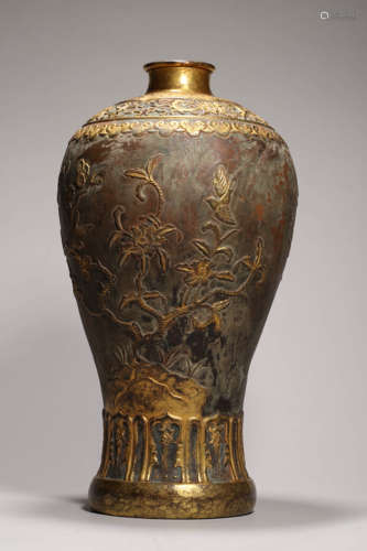 Gilt Bronze Figure Floral Meiping Vase Qianlong Mark