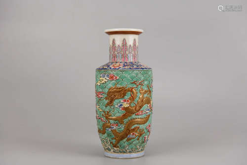 Relief-Decorated Porcelain Dragon Vase Qianlong Mark