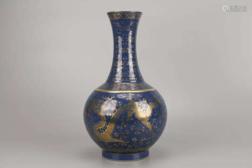 Blue Glaze and Gilt Decorated Dragon Bottle Vase Guangxu Mar...