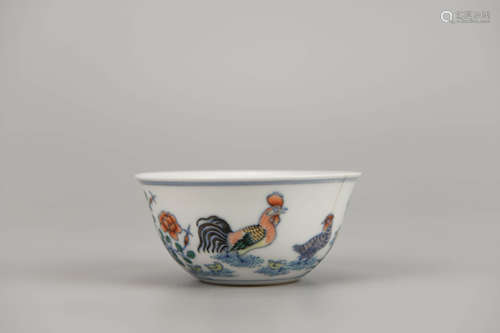 Doucai Glaze Rooster Cup Yongzheng Mark