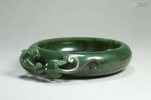 Hetian Jasper Jade Dragon Brush Washer