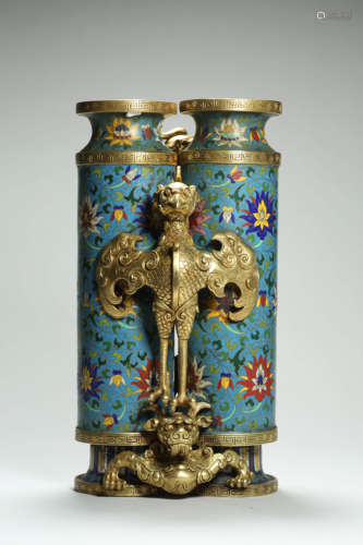 Cloisonne Enamel Conjoined Double Vase Qianlong Mark