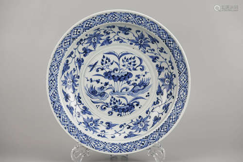 Blue and White Mandarin Duck Plate