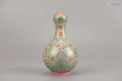 Famille Rose Eight Treasures Garlic-Head-Shape Vase Qianlong...