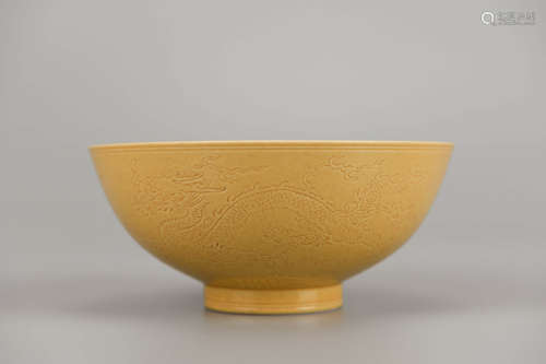 Incised Yellow Glaze Dragon Bowl Guangxu Mark