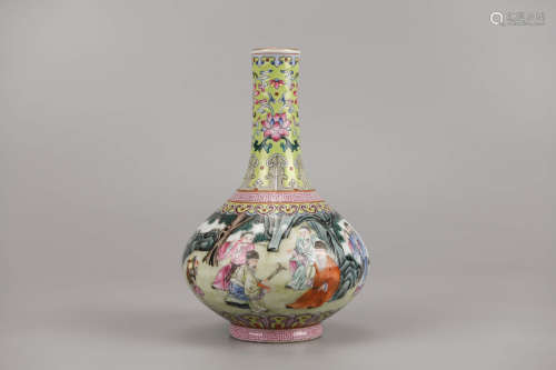 Famille Rose Eight Immortal Bottle Vase Qianlong Mark