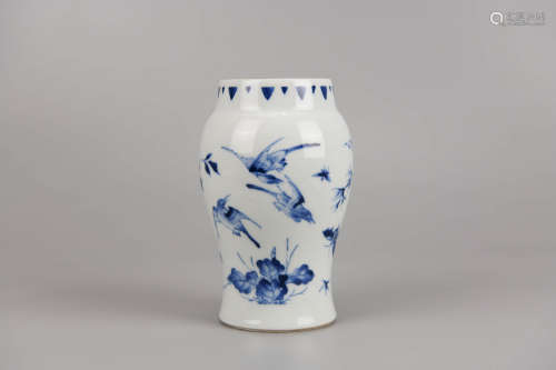 Blue and White Flower and Bird Jar
