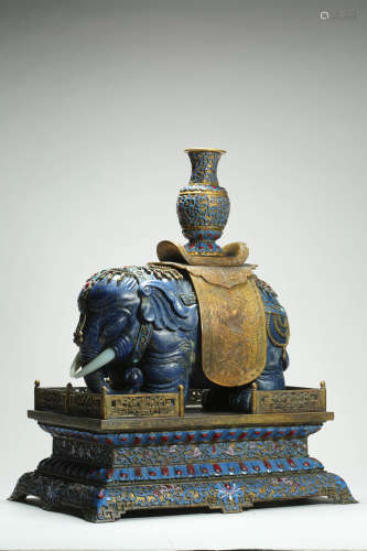 Gilt Bronze and Lapis Lazuli Elephant Statue