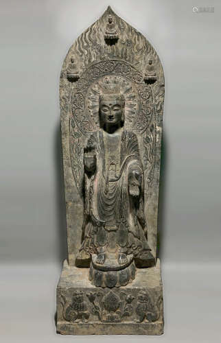 Carved Limestone Figure of Shakyamuni