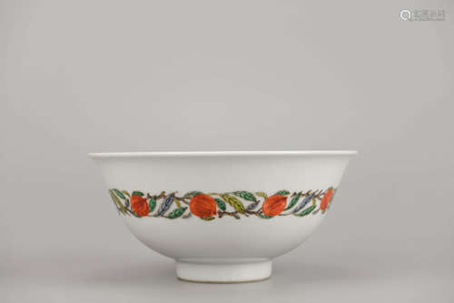 Wucai Glaze Peaches Bowl Kangxi Mark