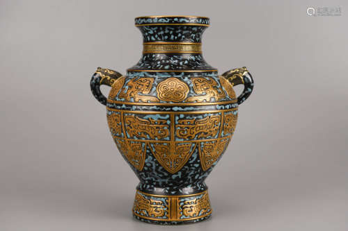 Bronze Imitation Glaze Double-Eared Vase Qianlong Mark