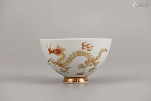 Iron-Red Glaze and Gilt Decorated Dragon Cup