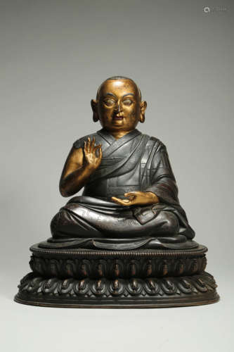 Gilt Decorated Copper Alloy Figure of Guru Central Tibet