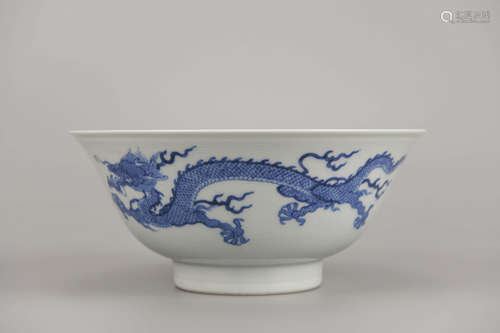 Blue and White Dragon Bowl Kangxi Mark